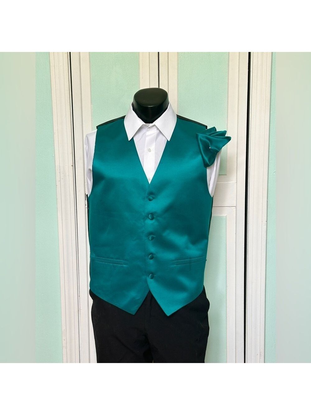Oasis Teal Satin Closed Back Vest Wedding Prom Tuxedo Men’s XS XSmall
